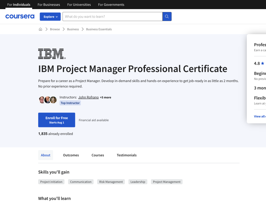 IBM Proje Yönetimi Sertifika Eğitimi