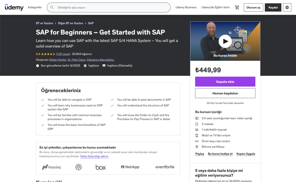 Udemy SAP Eğitimi Sertifika Programı İngilizce